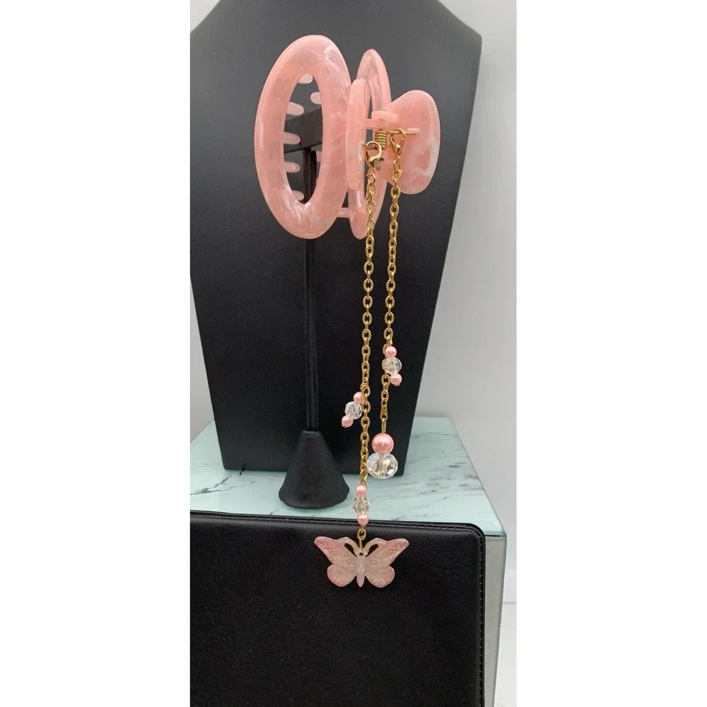 Pink Claw Hair Clip With Chains Jewels Butterfly Dainty Cottagecore Fairycore